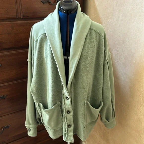 Free People Jordan Slouchy Jacket in washed military green. - Picture 4 of 13